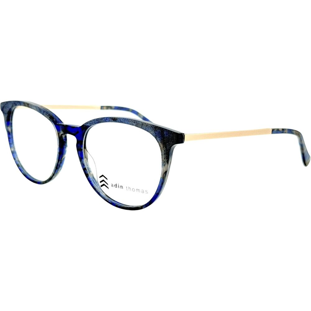 Adin Thomas AT-442 Womens Plastic Eyeglass Frame C03 Cobalt/Gold 51-18